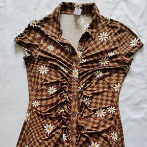 No Boundaries Button Down Shirt Dress Brown Floral Print Size XL(15-17)
